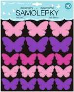 10277 Samolepky na zeď 3D růžovofialoví motýli 2 archy 35 ks 25x16 cm+25x25cm -1
