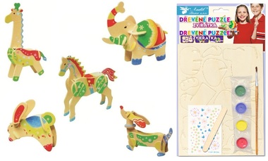 Dřevěné puzzle zvířátka koník, slon, žirafa, jezevčík, zajíc 20x15cm