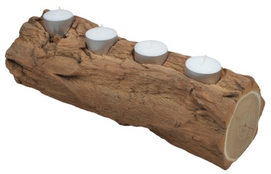 Dřevěný svícen podélný na čtyři čajové svíčky cca 30x10 cm s kůrou