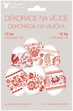 Smršťovací dekorace na vejce, červený motiv 12 ks 